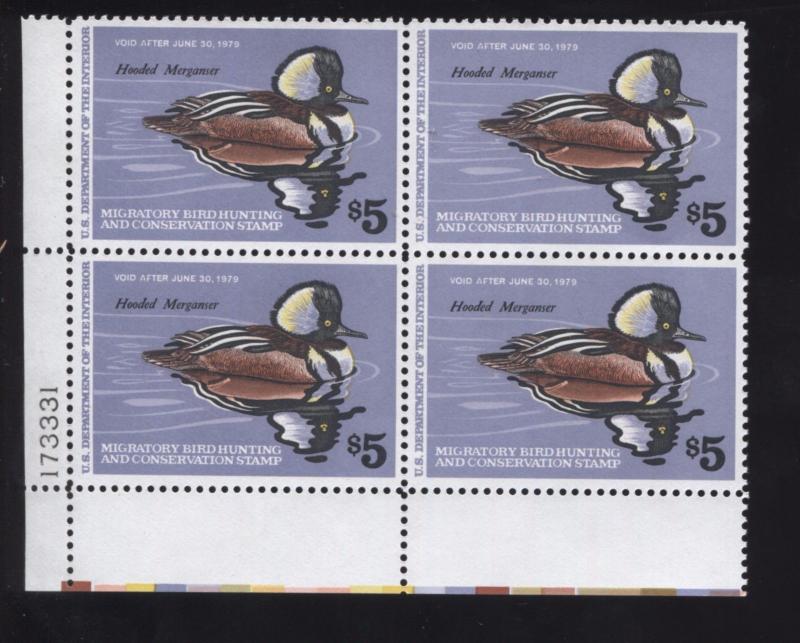 1978 US Federal Hooded Merganser Duck Hunting Stamp RW45 Plate Block of 4 VF NH