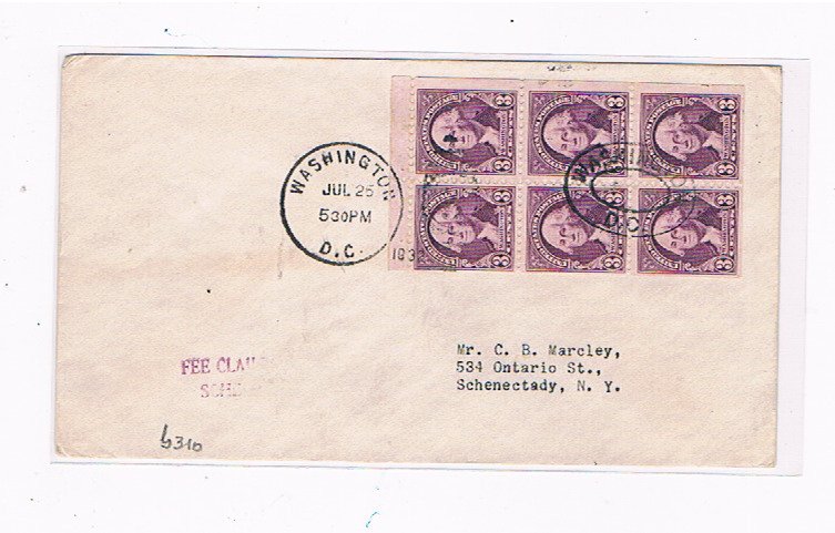 Scott #720b booklet pane of 6 first day cover