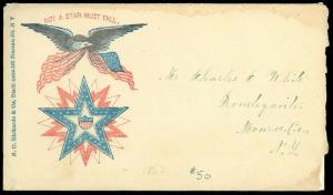 1862 CIVIL WAR PATRIOTIC, EAGLE FLAG SHIELD, NOT A STAR MUST FALL Slogan, LETTER
