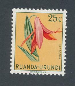 Ruanda-Urundi 1953 Scott 117 MH - 25c, Flowers, Littonia