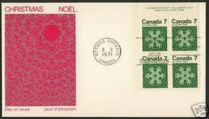 Canada 555 Block on FDC Christmas, Snowflake