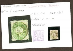 Lombardy Venetia  Sassone # 37  Used,   Authenticated