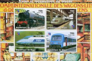 Niger Rail Stamps 1998 MNH Trains & Locomotives of World TGV Railways 4v M/S