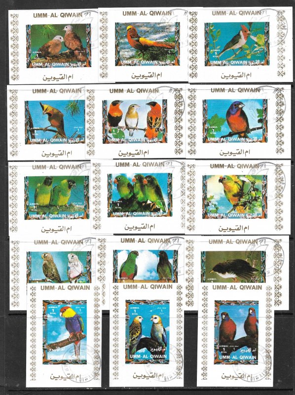 UMM AL QIWAIN 1972 PARROTS and BIRDS IMPERF Short Set 15  Mi.1242B-1257B CTO VFU