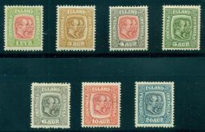 ICELAND #99-107 (91-97) Complete set Two Kings wmk crosses, all og, Scott $670