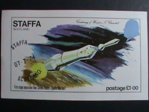 ​SCOTLAND-STAFFA STAMP-1974-CENTENARY OF WINSTON CHURCHILL-SPACE-CTO S/S-SHEET