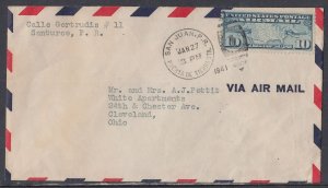 United States - Jan  27, 1941 San Juan P.R. Domestic Airmail Cover