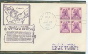 US 837 1938 3c Sesquicentennial Of The Northwest Territory, Block of 4 on an addressed FDC wtih an Anderson Cachet