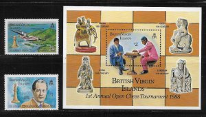 Virgin Islands 605-607 1988 Chess Tournament set and s.s. MNH c.v. $28