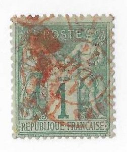 France Sc #64  1c green  type 1  used with red cancel  VF