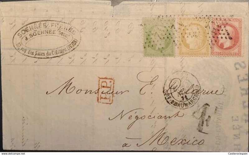 O) 1871 FRANCE, P.P. SOEHNEE, EMPEROR NAPOLEON III 80c rose,  5c green, CERES 15