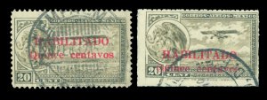 MEXICO 1931 AIRMAIL - HABILITADO Surch. 15c/20c brown  Scott # C38-C39 used VF