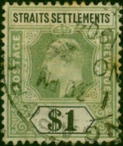 Straits Settlements 1902 $1 Dull Green & Black SG119 Ave Used