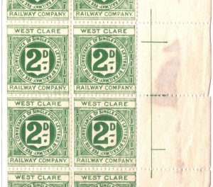 GB Ireland WCR RAILWAY Letter Stamps BLOCK{8} 2d WEST CLARE Mint MNH RS39