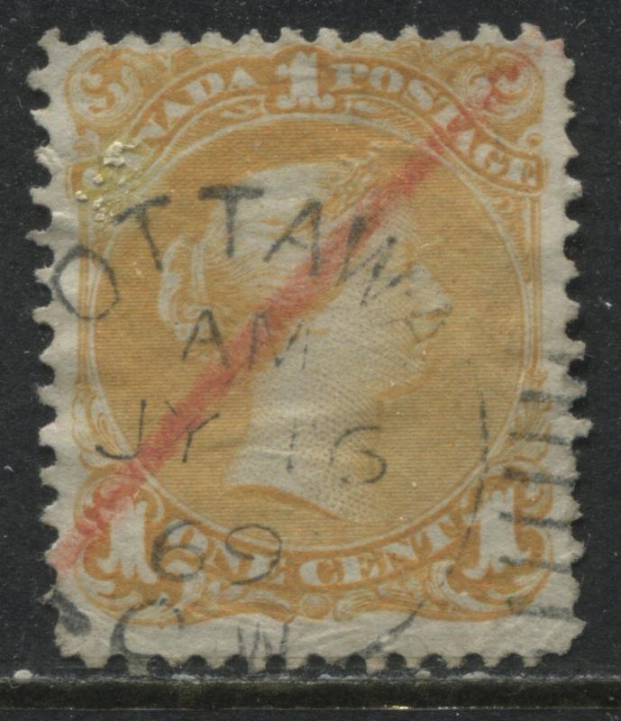 Canada 1868 1 cent yellow orange with July 16th 1869 CDS