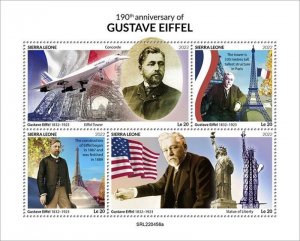 Sierra Leone - 2022 Gustave Eiffel Anniversary - 4 Stamp Sheet - SRL220456a