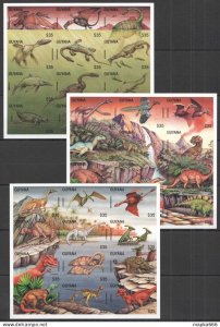 Ss1244 Imperforate Guyana Fauna Reptiles Dinosaurs !!! 3Sh (36St) Mnh