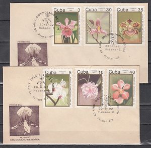 Cuba, Scott cat. 3422-3427. Orchids Issue. 2 First day covers.