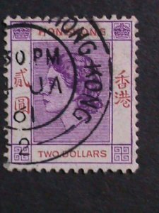 ​HONG KONG-1954 SC#196- 68 YEARS OLD-QUEEN ELIZABETH II $2-FANCY CANCEL VF