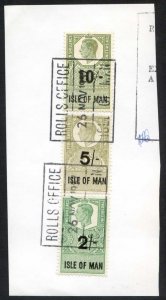 Isle of Man KGVI 5/- and 2 x 2/- Key Plate Type Revenues CDS on Piece 