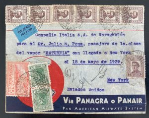 1939 Montevideo Uruguay airmail Cover To passenger of SS saturnia New York USA