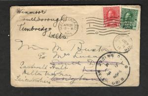 1915 Canada #106 #MR1 WWI cover Guelph to Dartford England to Melton Mowbray CDS