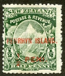 Penhyrn Island Scott 5 Unused H - 1902 1/2p New Zealand Overprint - SCV $4.75