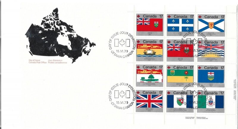 CANADA - #832a - PROVINCIAL & TERRITORIAL FLAGS PANE FIRST DAY COVER FDC