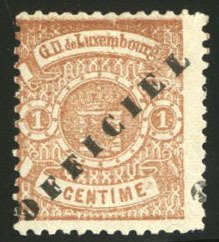 Luxembourg #O29 Cat$750, 1878 1c red brown, hinged, with 2006 Sismondo certif...