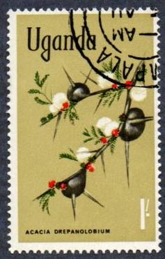 Uganda Scott #124 1sh Flowers, Black-galled Acacia (1969) CTO NH