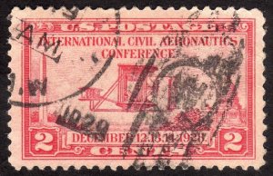 1928, US 2c, Wright Flyer, Used, Well centered Jumbo, Sc #649