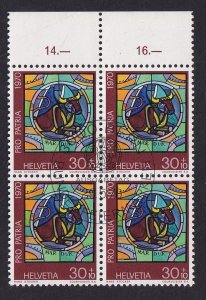 Switzerland  #B392 cancelled 1970 Pro Patria stained glass window 30c block of 4