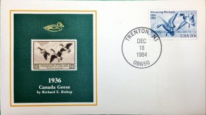 1984 50th Anniversary Duck Stamp FDC of RW3 1936 CANADA GEESE, NEW JERSEY