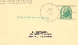 United States California Naval Enlisted Barracks Br. U.S. Navy 1943 3-bar  19...