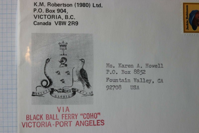 Juan De Fuca Despatch Local Post Black Ball Ferry Coho Victoria Port cover 1982