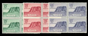 Norway #B59-61 Cat$92+, 1957 North Cape, set of three in blocks of four, neve...