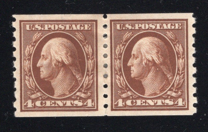 USA 1912 4¢ Coil Pair Perf 8½, 25mm - OG MH - SC# 395   (ref# 204086)