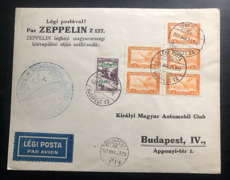 1931 Budapest Hungary To Magyar automobile Club Graf Zeppelin Cover LZ 127