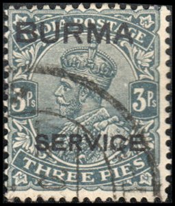 Burma O1 - Used - 3p George V, Ovpt (1937)