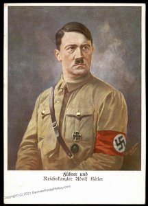 3rd Reich Germany Adolf Hitler Color Portrait Propaganda Card 100847