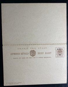 Mint Orange River Colony Postal Stationery Reply Postcard 1900 VRI Overprints 1d