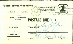 US - Postage Due Envelope  1989