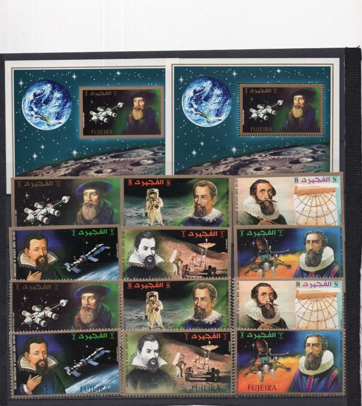 FUJEIRA 1972 SPACE/J.KEPLER 2 SETS OF 6 STAMPS & 2 S/S PERF. & IMPERF. MNH