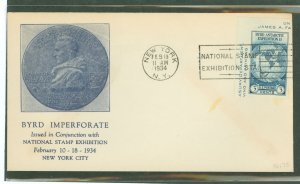 US 735a 1934 3c Byrd Antarctic Expedition (single from the Farley imperf mini-sheet) on an unaddressed first day cover with a Na