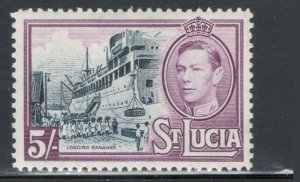 St. Lucia 1938 King George VI & Loading Bananas 5sh Scott # 124 MH