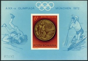 Romania 1972 MNH Stamps Souvenir Sheet Sport Olympic Games Medals Canoeing