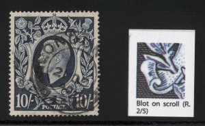 Great Britain S.G. 478ab (1939) 10/- dk blue KGVI Dot in Scroll Variety VF Used