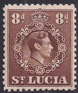 St Lucia 1938 - 48 KGV1 8d Brown MM SG 134c ( A888 )