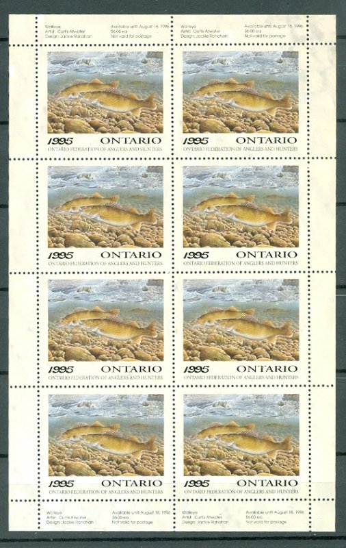 ONTARIS  1995 WALLEYE CONSERVATION  #OW3f  SHEET of 8 MNH...$150.00