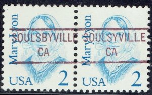 1986 2c Great Americans w/precancel f/SOULSBYVILLE CA  2169-841 error pair